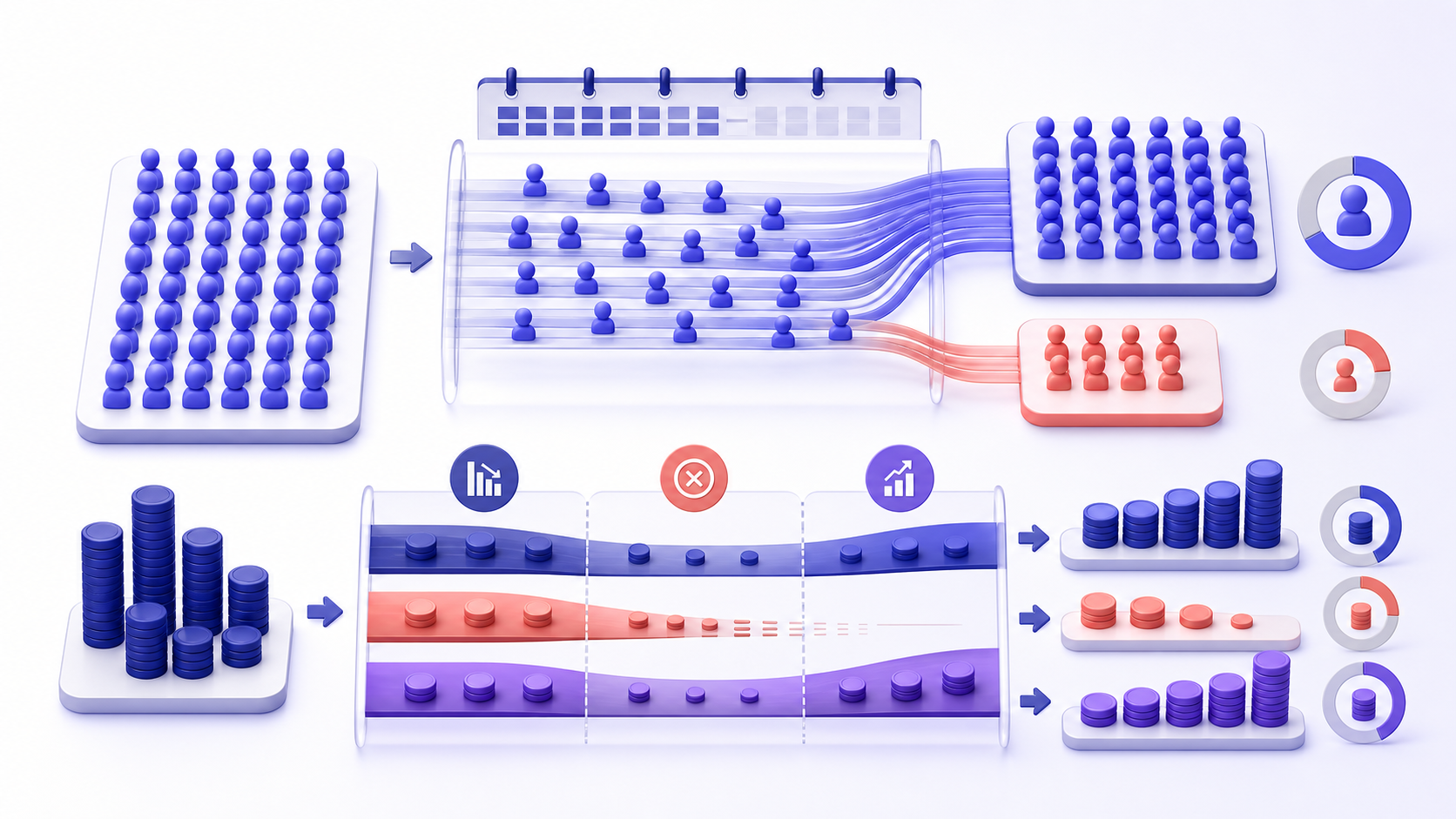 Product adoption journey from eligible users through value, sustained use, cohort comparison, and verification